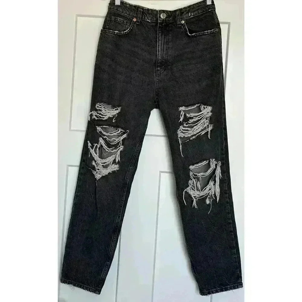 ZARA Women’s 8 High Waist Black Distressed Denim Jeans